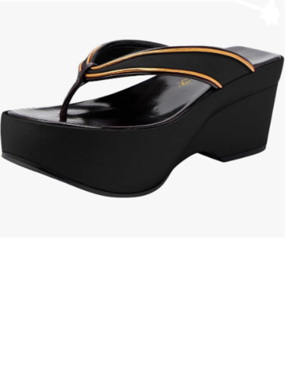 FOWT Black Platform Wedge High Heel Flip Flops Slip on Thong Open Toe Mules